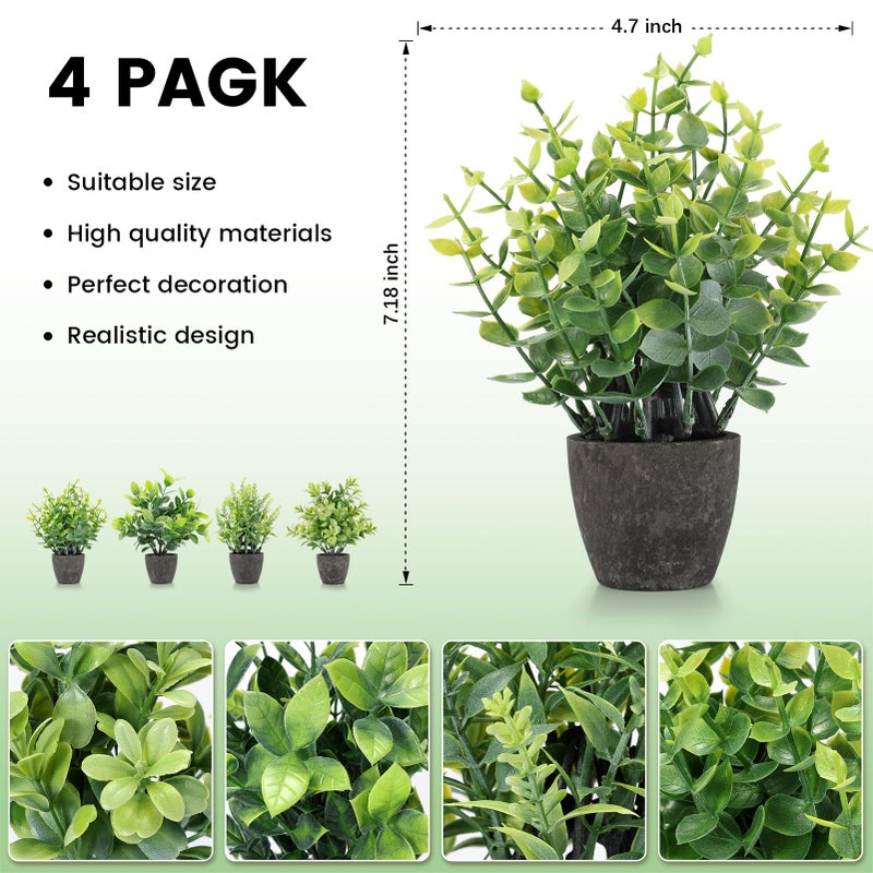 FAVOWREATH 4 Pack Fake Plants Ceramic Mini Artificial Greenery Potted Plants for Home, Office, Room, Farmhouse, Indoor Table, Bathroom Decor - Image 3