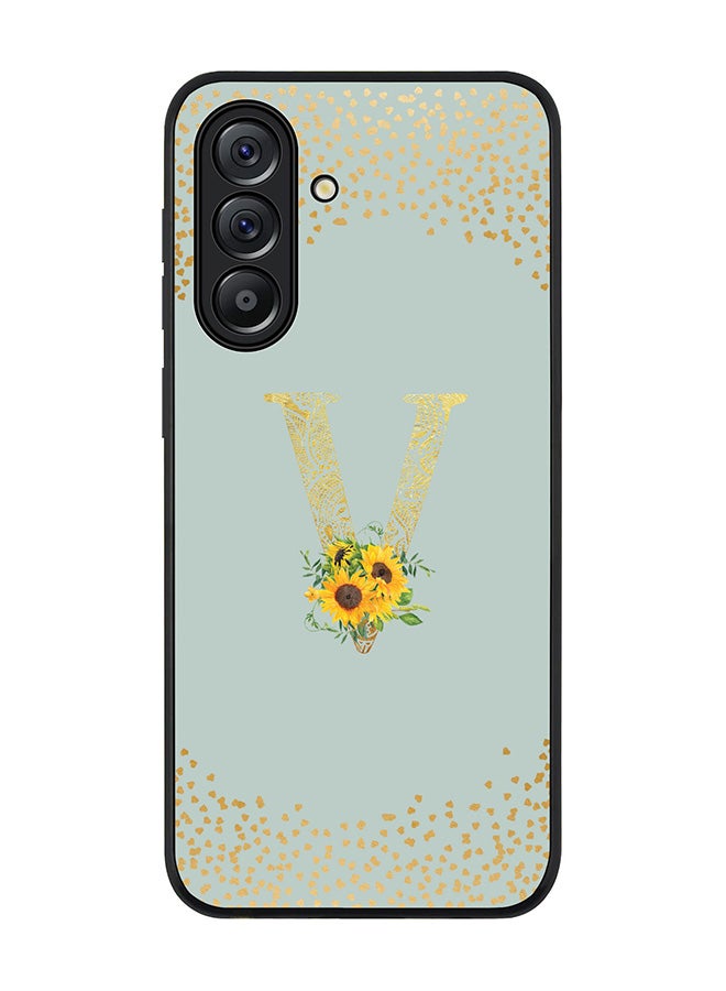 For Samsung Galaxy A36 5G Case,Slim fit Camera Protection, Shockproof Thin Phone cover  - Custom Floral Monogram - V  (Light Grey )