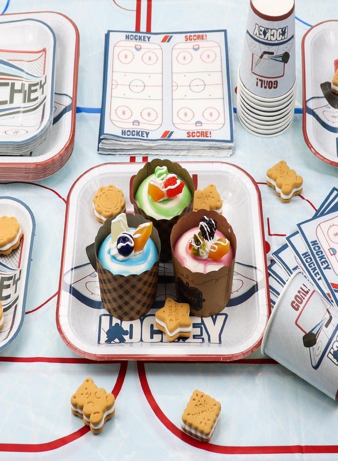 PTECDROTS Hockey Birthday Decorations - 81Pcs Tableware Pack, Disposable Hockey Theme Plates, Napkins, Tablecloth for Kids Fans Sports Birthday Party Supplies, Serve 20 - Image 4