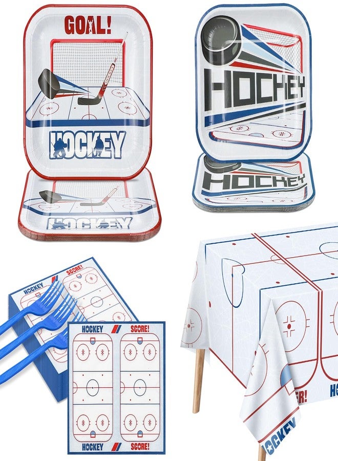 PTECDROTS Hockey Birthday Decorations - 81Pcs Tableware Pack, Disposable Hockey Theme Plates, Napkins, Tablecloth for Kids Fans Sports Birthday Party Supplies, Serve 20 - Image 1