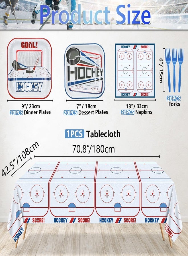 PTECDROTS Hockey Birthday Decorations - 81Pcs Tableware Pack, Disposable Hockey Theme Plates, Napkins, Tablecloth for Kids Fans Sports Birthday Party Supplies, Serve 20 - Image 2