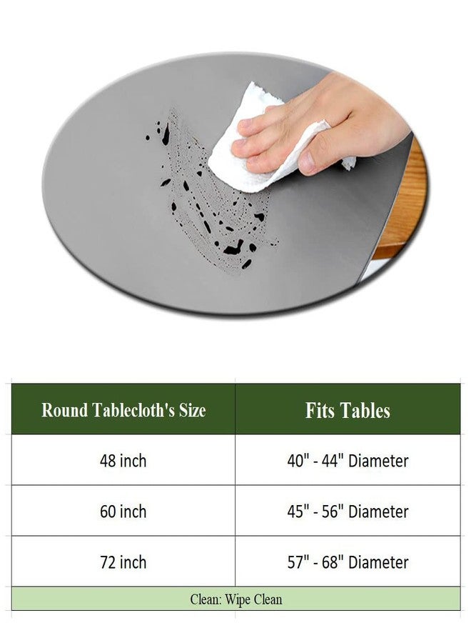Topwon Round Tablecloth Fitted 70 Inch, Elastic Edge Silver Grey Vinyl Table Cover with Flannel Backing, Waterproof Oil-Proof Wipeable Fits Table up to 57" - 68" - Image 2