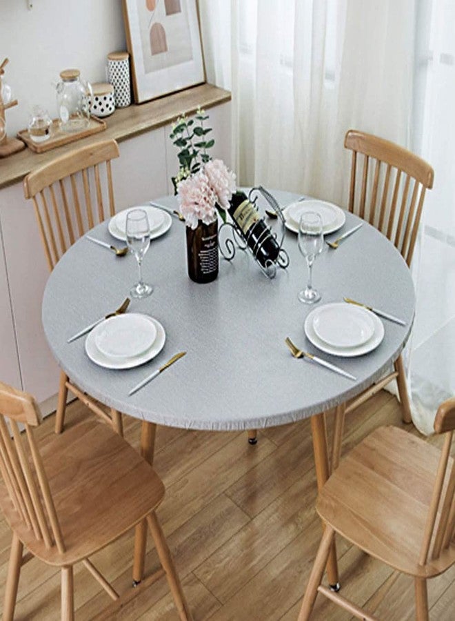 Topwon Round Tablecloth Fitted 70 Inch, Elastic Edge Silver Grey Vinyl Table Cover with Flannel Backing, Waterproof Oil-Proof Wipeable Fits Table up to 57" - 68" - Image 1