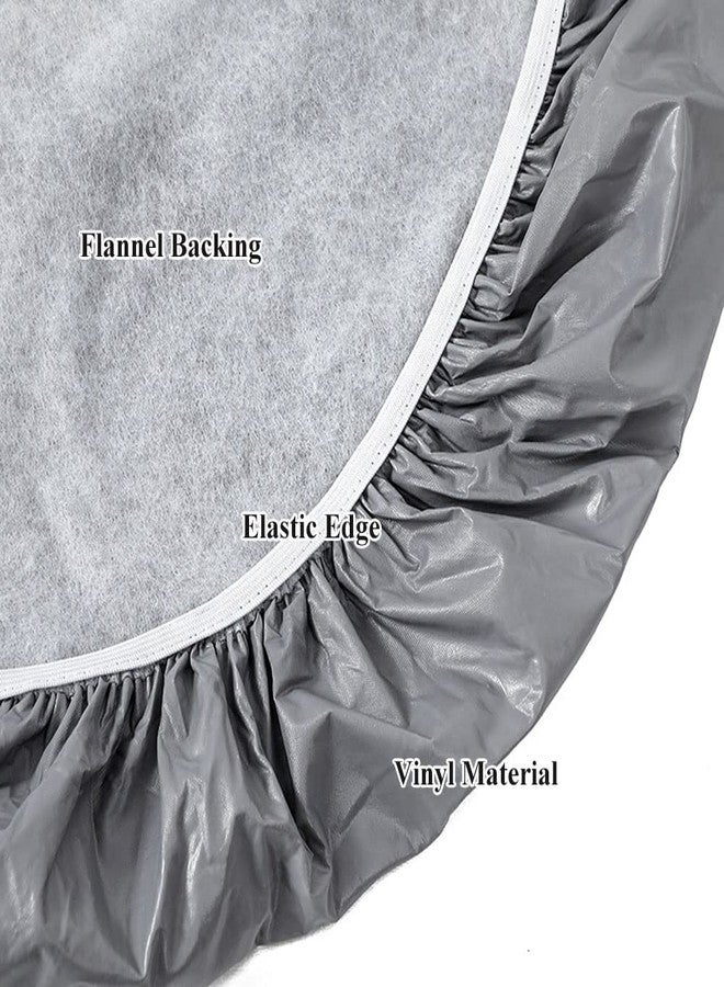 Topwon Round Tablecloth Fitted 70 Inch, Elastic Edge Silver Grey Vinyl Table Cover with Flannel Backing, Waterproof Oil-Proof Wipeable Fits Table up to 57" - 68" - Image 5