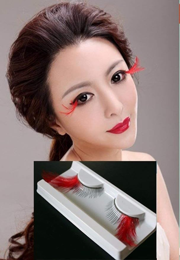 Dorisue Red Feather Eyelashes Halloween eyelashes Mad hatter accessories Sexy Feather Lashes RED Winged Costume Color Extra Extension false Eye Makeup Party Show Dramatic