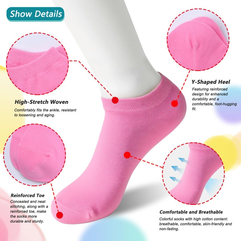 Cacacar Women's No Show Athletic Socks, Multicolor Breathable Ankle Length, Soft Comfortable, 12 Pairs (US, Numeric, 5, 8, Regular, Regular, 12 Colors) - Image 2