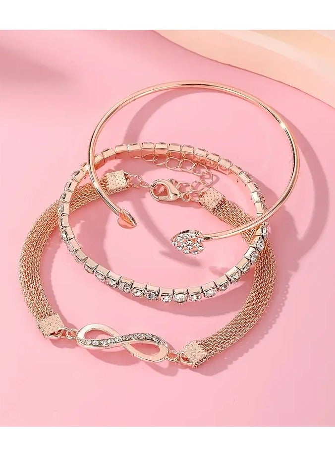 Home Clearance Sale Set Of 3, Vintage High-end Water Drill Lucky 8-character Love Heart Open Bracelet Set, Suitable For Daily Parties To Give To Girlfriend - Image 1