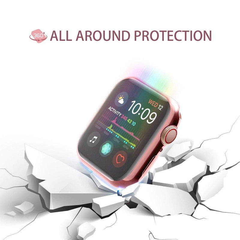 JULK [2-Pack] Julk 44mm Case for Apple Watch Series 6 / SE/Series 5 / Series 4 Screen Protector, Overall Protective Case TPU HD Ultra-Thin Cover (1 Rose Pink+1 Transparent) - Image 3