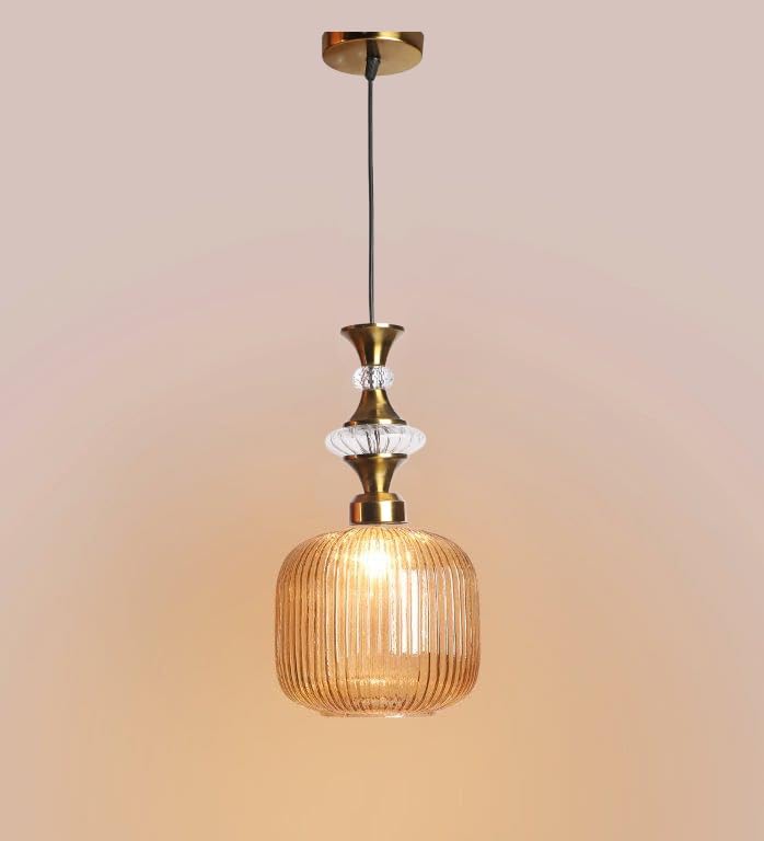ELIANTE Povque Vintage Hanging Pendant Light | Gold Finish Iron with Gold Glass Shade | E27 Holder | Decorative Ceiling Light for Living Room & Restaurants | Free Bulb Included | 3 Years Warranty - Image 4