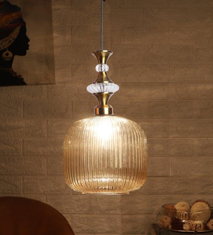 ELIANTE Povque Vintage Hanging Pendant Light | Gold Finish Iron with Gold Glass Shade | E27 Holder | Decorative Ceiling Light for Living Room & Restaurants | Free Bulb Included | 3 Years Warranty - Image 3