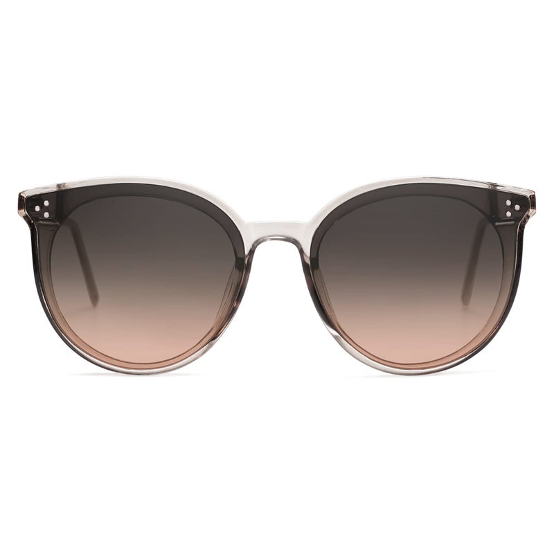 SOJOS Classic Trendy Round Sunglasses Womens Mens Oversized Large Shades UV400 Vacation Sunnies SJ2068, Clear Grey/Gradient Brown - Image 2