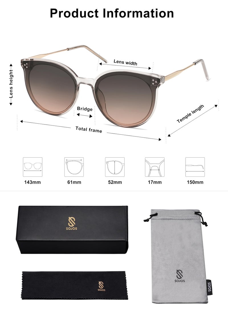 SOJOS Classic Trendy Round Sunglasses Womens Mens Oversized Large Shades UV400 Vacation Sunnies SJ2068, Clear Grey/Gradient Brown - Image 5