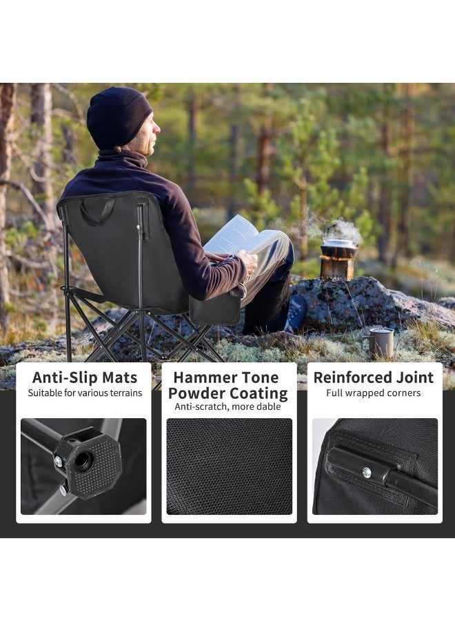 كرسي تخييم قابل للطي بتصميم "مون شير" (Moon Chair) مرتفع - مبطن بـ 3 طبقات مع مسند رأس وجيب جانبي - هيكل فولاذي متين يتحمل حتى 110 كجم - مثالي للرحلات، الشاطئ، والحديقة - مع حقيبة حمل. - Image 5