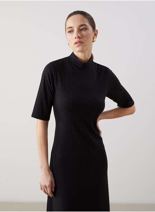 High Collar Textured Women's Dress
