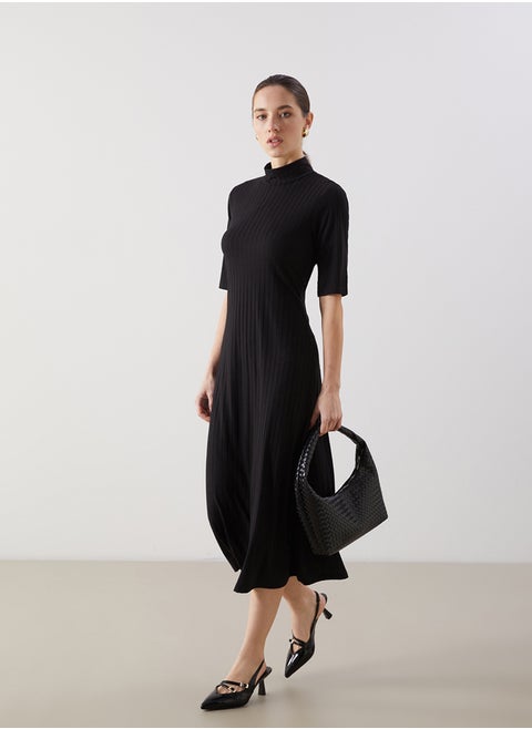 High Collar Textured Women's Dress