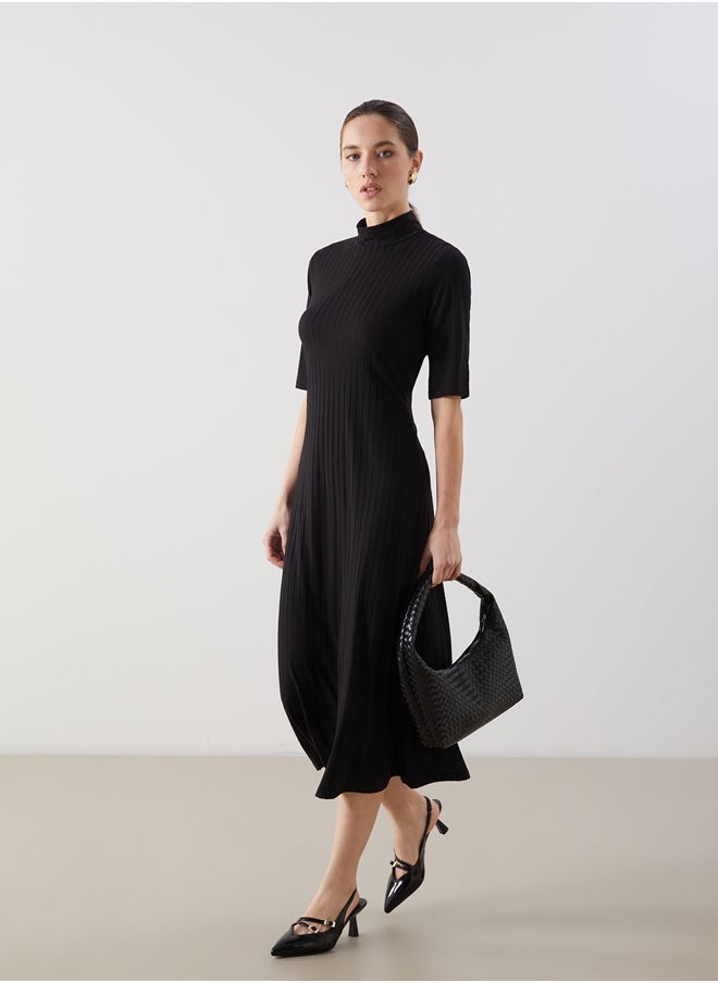 High Collar Textured Women's Dress