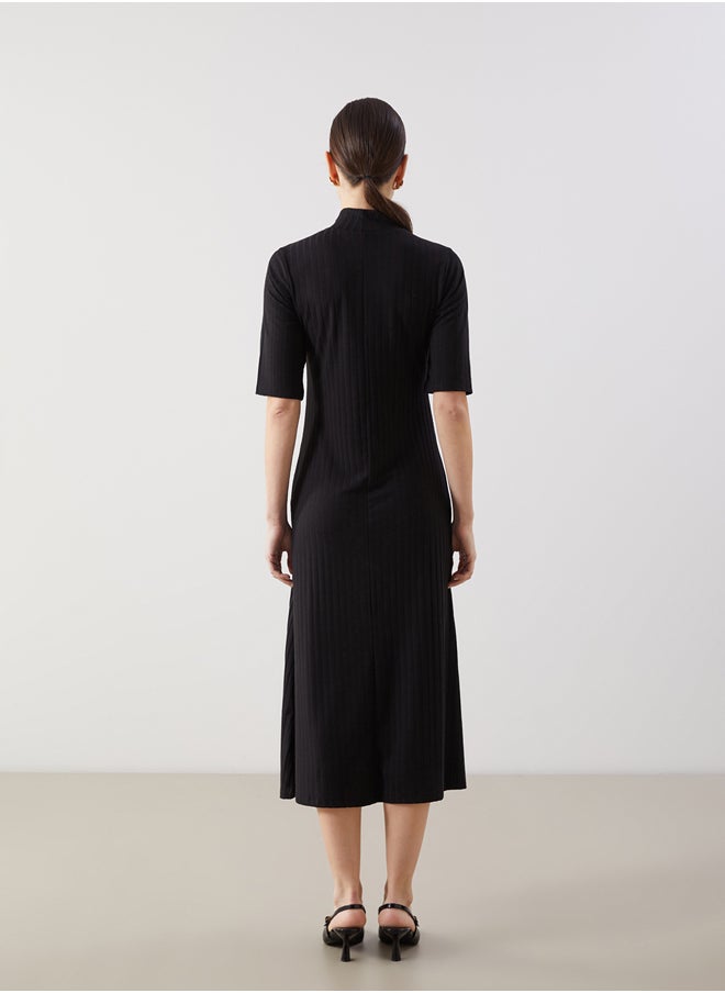 High Collar Textured Women's Dress