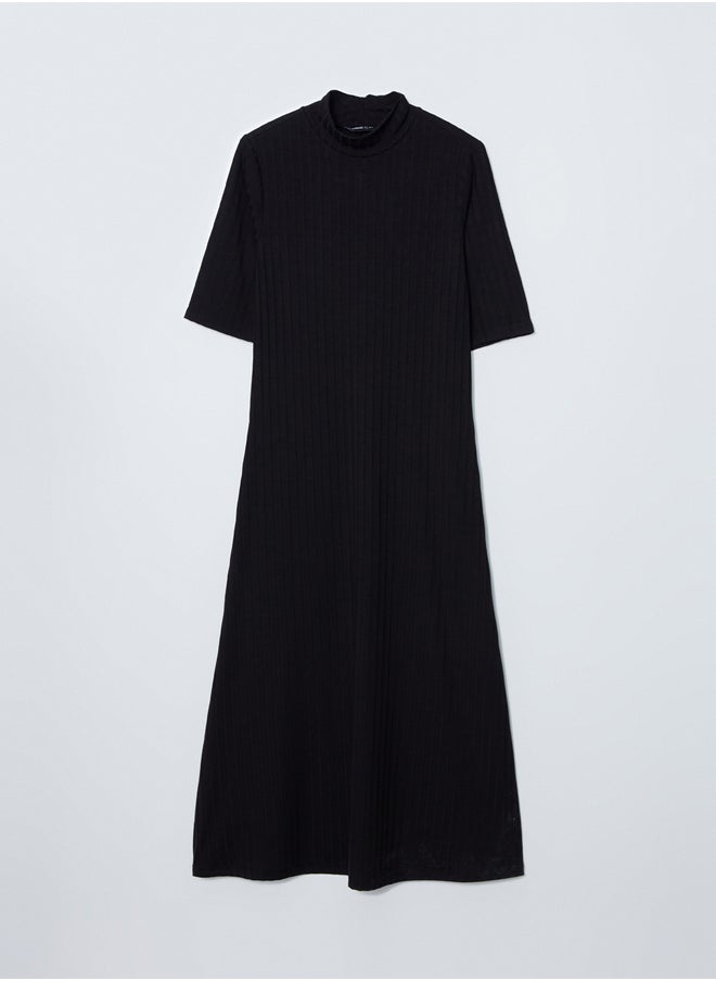High Collar Textured Women's Dress