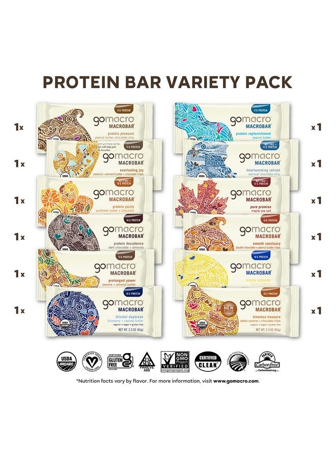 Macrobar Organic Vegan Protein Bars Protein Variety Pack (2.32.4 Ounce Bars 12 Count)