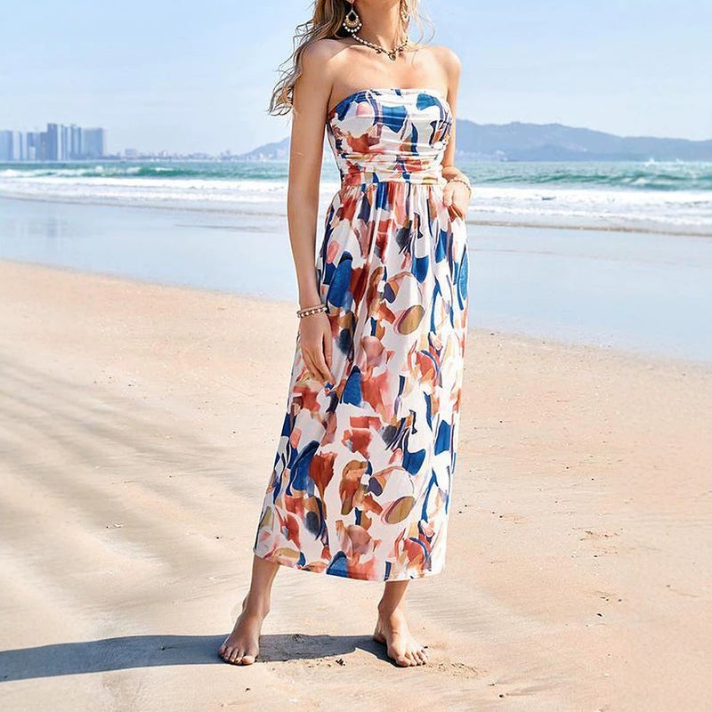Floral Print Strapless Long Dress for Women - Image 4
