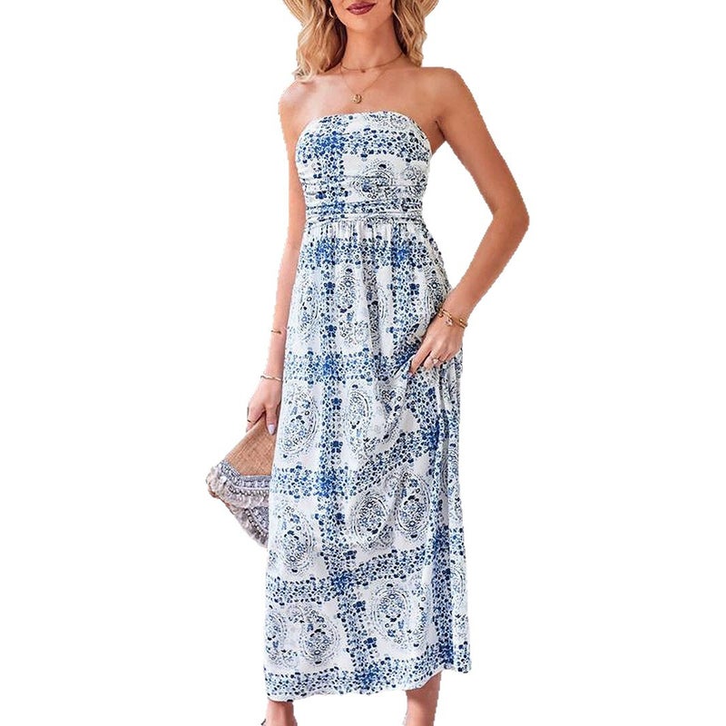 Floral Print Strapless Long Dress for Women - Image 5