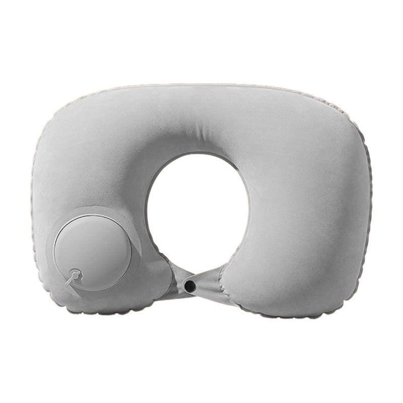 Inflatable u-shaped pillow, travel portable neck pillow, press-type inflatable pillow neck pillow, flocking model - Image 1