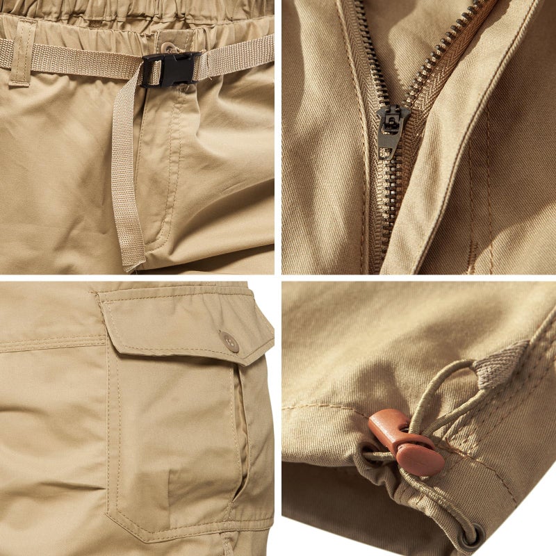 Mylldey Men's Cargo Shorts 3/4 Relaxed Fit Mens Running Shorts 7 Pockets Elastic Waist Cotton Hiking Shorts (Khaki, XL) - Image 2