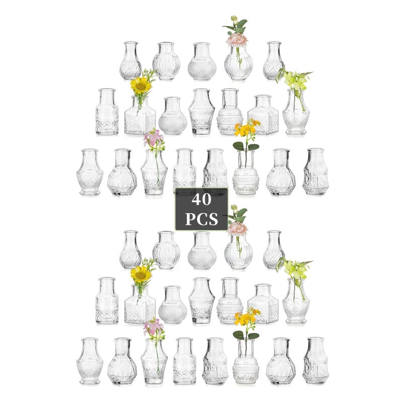 Glasseam Small Bud Vases for Centerpieces 40PCS Mini Clear Glass Vase Set for Flowers Decor Wedding Party Baby Shower Dining Table Decorations Centerpiece