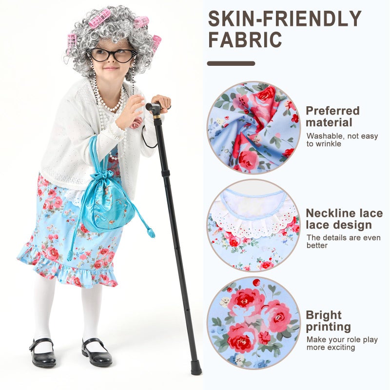 MGparty 100th Day of School Costume for Girls, Old Lady Costume for Kids, Grandma Cosplay Dress Up (3-4 Years) - Image 2
