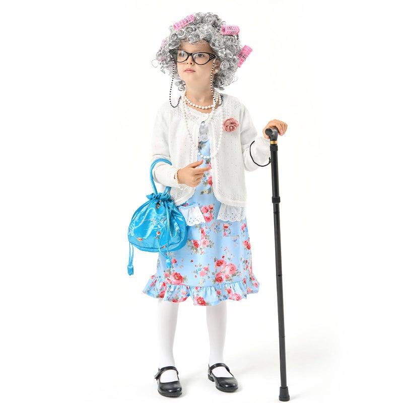 MGparty 100th Day of School Costume for Girls, Old Lady Costume for Kids, Grandma Cosplay Dress Up (3-4 Years) - Image 4