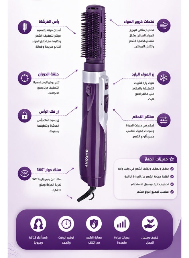 باروني مصفف شعر باروني 1200 واط – استشوار مع فرشتين للتصفيف - Image 3