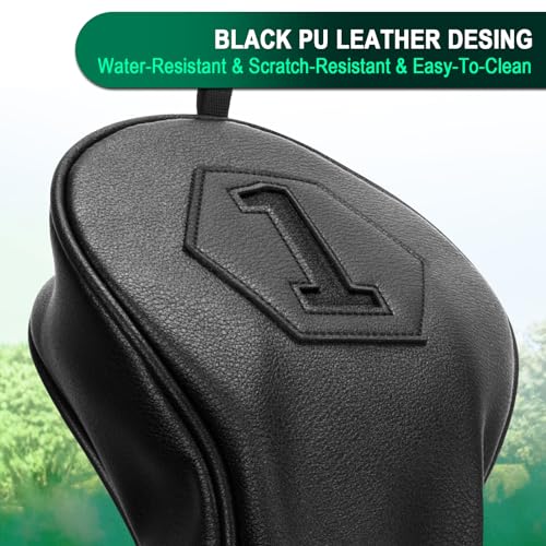 2thpart Premium Golf Club Covers, 3 Pack Golf Club Head Covers for Driver, Fairway Woods and Hybrid, Golf Head Covers Fit Most Golf Clubs PU Leather Classic Black - Image 5