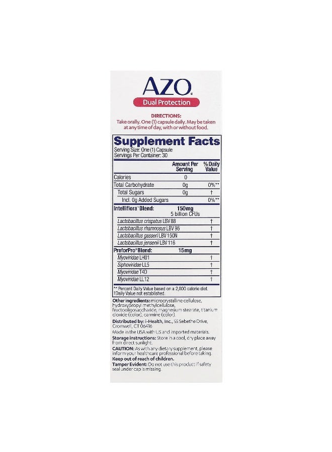 AZO AZO, Dual Protection, Urinary + Vaginal Support, 30 Once Daily Capsules - Image 2