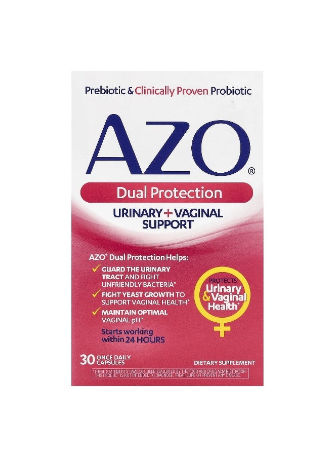 AZO AZO, Dual Protection, Urinary + Vaginal Support, 30 Once Daily Capsules - Image 1