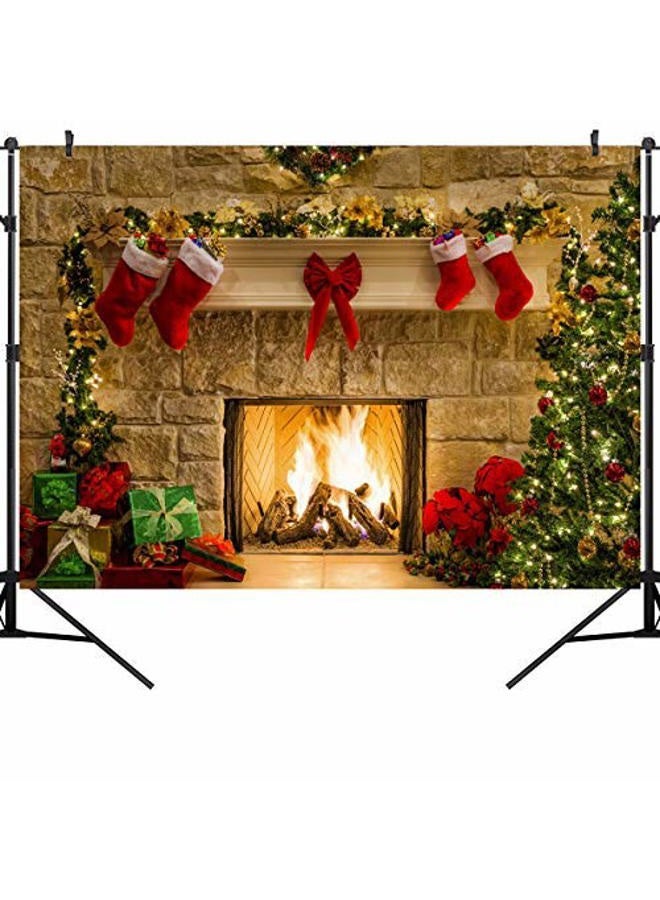 9X6FT Christmas Themed Fireplace Vinyl Photography Backdrop Photo Background Studio Prop CEM06B