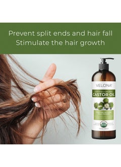 Usda Certified Organic Castor Oil - 16 Fl Oz (With Pump) | For Hair Growth, Boost Eyelashes, Eyebrows | Cold Pressed, Natural Oil, Usp Grade | Hexane Free, Lash Serum, Caster
