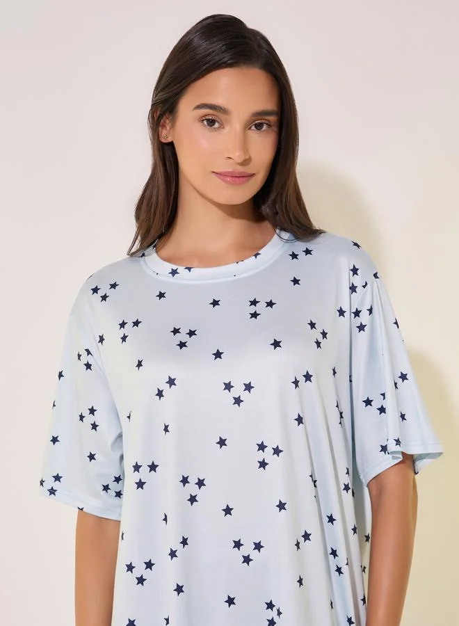 تايك تو All-Over Print Round Neck Nightshirt by Styli