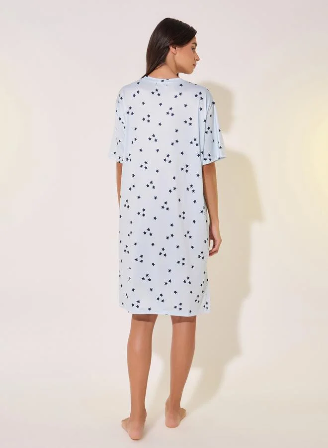 تايك تو All-Over Print Round Neck Nightshirt by Styli