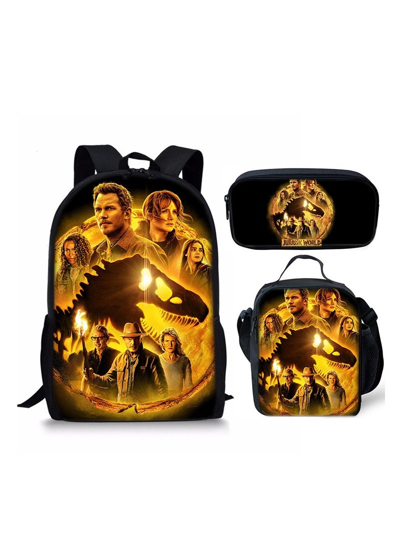 JURASSIC WORLD - New Jurassic Park Dinosaur Three piece Set with Large Capacity Backpack, Student School Bag, Lunch Bag, Pen Bag - Image 1