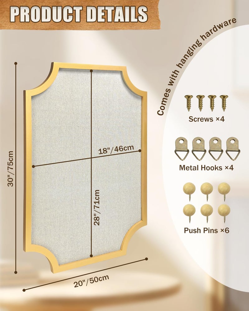 TORASO Linen Bulletin Board, Large 20"x30" Pin Board for Walls, Fabric Bulletin Board for Home Kitchen Office Decorativeï¼ŒGold Frame Cork Board(Gold-5075) - Image 2