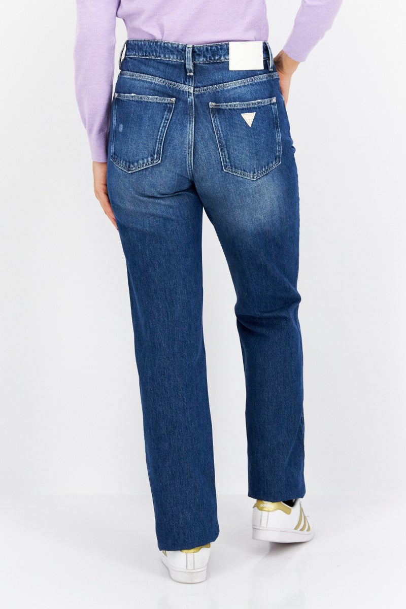 GUESS جينز نسائي بقصة مستقيمة، غسيل، غير قابل للتمدد، أزرق - Image 3