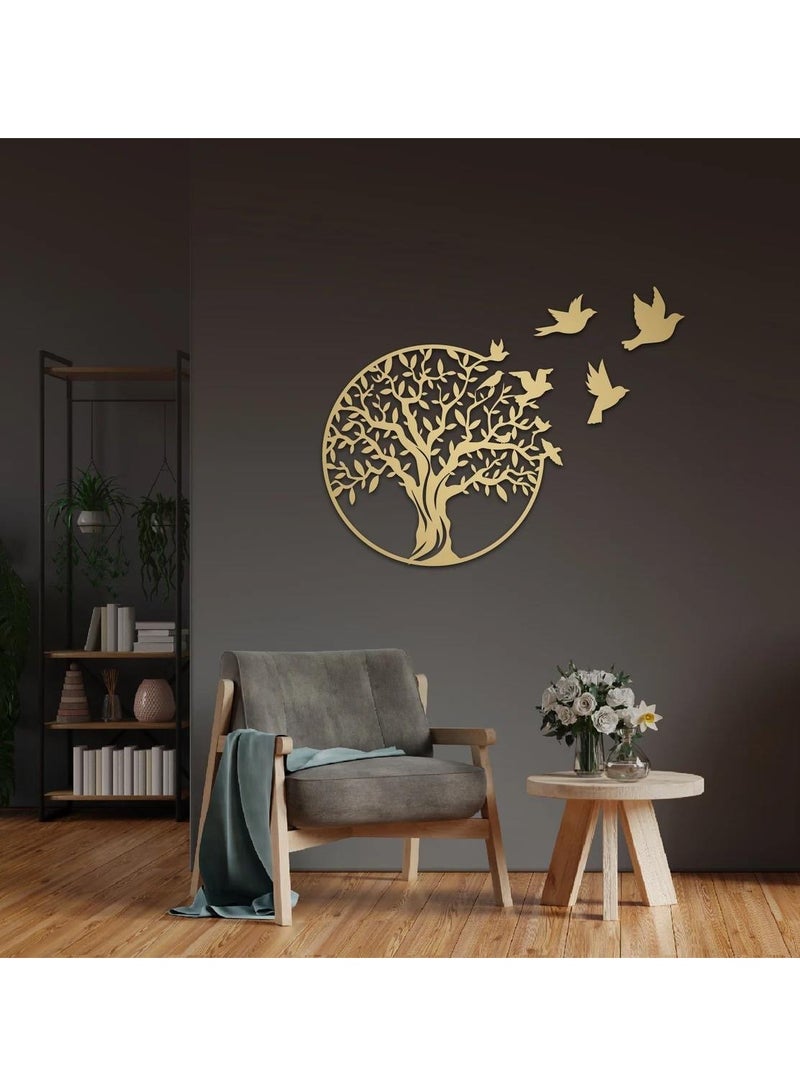 Mijioceon Tree of Life Metal Wall Art Decor Wall Hanging Family Tree Wall Decor Garden Sculptures for Living Room Bedroom Office 30 x 30 cm, Gold - Image 2