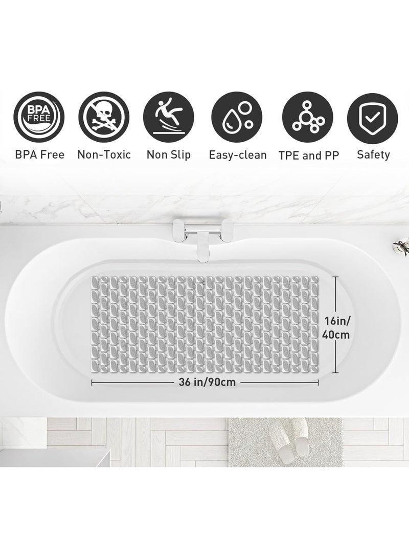 SYOSI Non Slip Shower Mat, Eco-Friendly Soft Bathtub Mat with Suction Cups and Drain Holes, Quick-Drying Bathroom Rug for Tub and Shower Safety, Easy to Clean, 36 x 16 Inch, Grey - Image 2