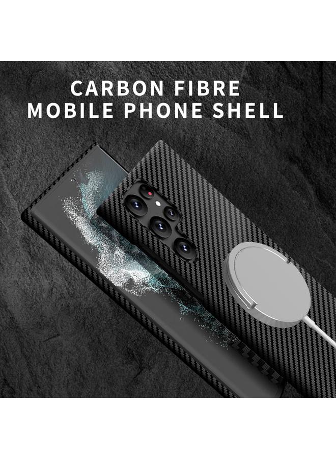 S-TOP Case For Samsung Galaxy S22 Ultra 5G Carbon Fiber Texture MagSafe Magnetic Phone Case - Image 3