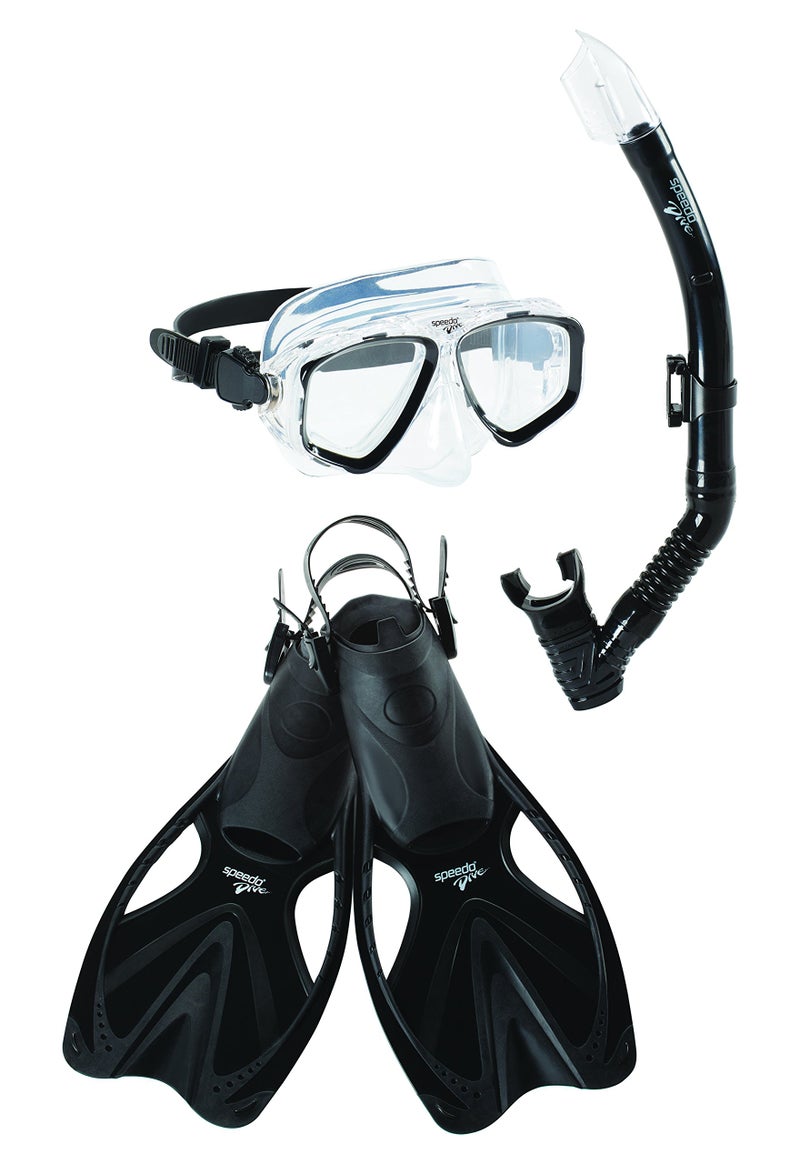 Speedo UnisexAdult Swim Snorkel Dive Mask AntiFog with Nose Cover Adventure Series MSF BlackBlack LargeXLarge - Image 2