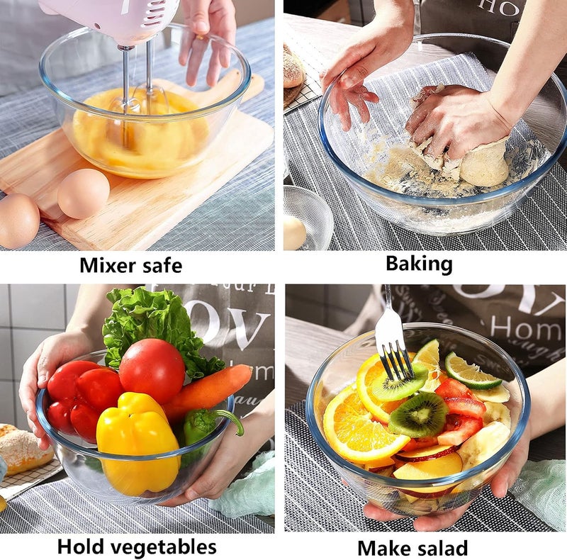 Homwin مجموعة مكونة من 3 أوعية زجاجية للمطبخ، الخبز، التحضير، التقديم، الطهي، سعة 1.1 كوارت، 2.5 كوارت، 4.2 كوارت، مجموعة أوعية كبيرة من البورسليكات قابلة للتكديس، غير سامة، آمنة للاستخدام في الميكروويف، هدية رائعة - Image 4