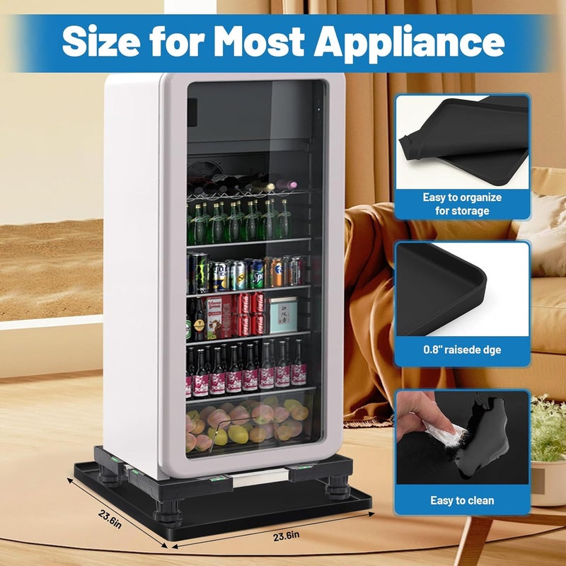 Nefish Mini Fridge Stand with 23.6" x 23.6" x 0.8" Silicone Drip Tray with Raised Edge Mini Refrigerator Stand with Mat Portable Washer and Dryer Pedestal - Image 2