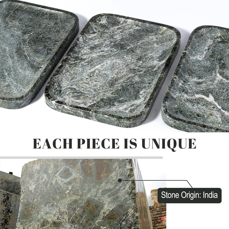Koville Marble Tray, 12"x8" Natural Marble Vanity Tray for Countertop Bathroom Kitchen Dresser, Decorative Catchall Trays for Perfume Jewelry, Rectangular Stone Serving Tray(Green) - Image 4