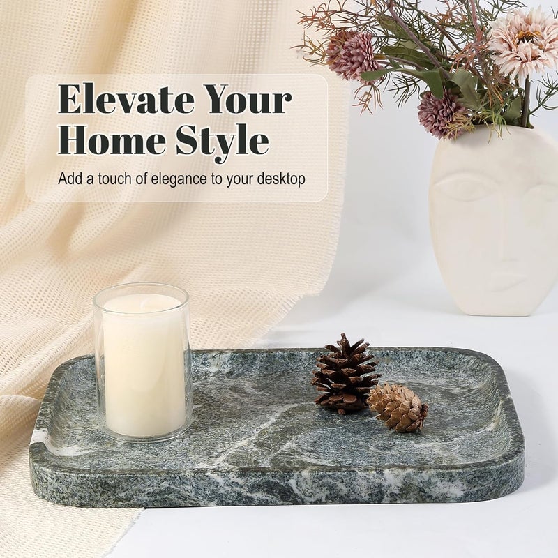 Koville Marble Tray, 12"x8" Natural Marble Vanity Tray for Countertop Bathroom Kitchen Dresser, Decorative Catchall Trays for Perfume Jewelry, Rectangular Stone Serving Tray(Green) - Image 2