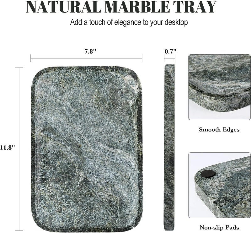 Koville Marble Tray, 12"x8" Natural Marble Vanity Tray for Countertop Bathroom Kitchen Dresser, Decorative Catchall Trays for Perfume Jewelry, Rectangular Stone Serving Tray(Green) - Image 3